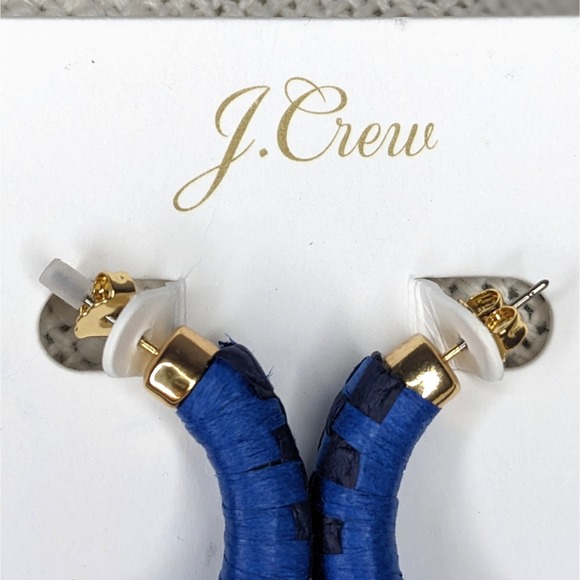 NEW J. Crew Raffia Hoop Earrings Blue Gold Style #B1322 MSRP $68 - Picture 6 of 7